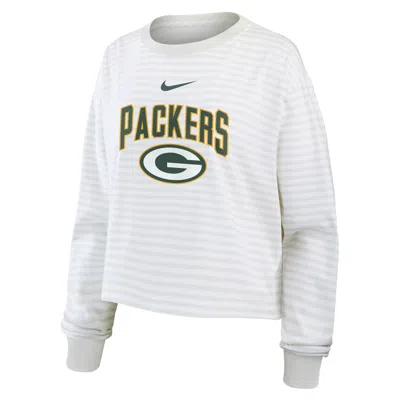 Nike Green Bay Packers Primetime  Women's Cropped Long-sleeve T-shirt In White