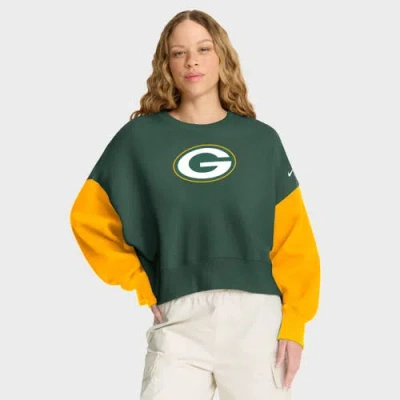 Nike Green Green Bay Packers Oversized Color-block Pullover Sweatshirt