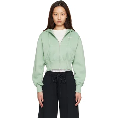 Nike Green Sportswear Phoenix Fleece Loose Full-zip Cropped Hoodie