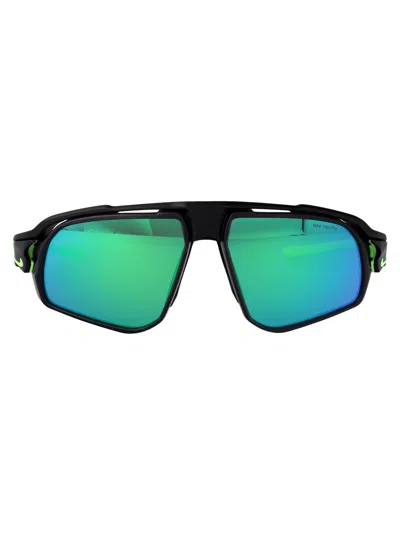 NIKE NIKE GREY W/ GREEN MIRROR MATTE BLACK ACETATE SUNGLASSES