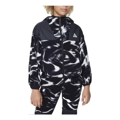 Nike (gs)  Acg Wolf Tree Full-zip Hoodie 'black White' In Multi