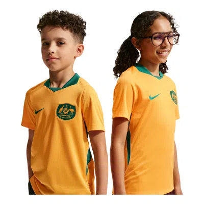 Nike (gs)  Australia 2026 Stadium Home Dri-fit Soccer Jersey ' Sport Gold Mystic Green Sail' In Yellow
