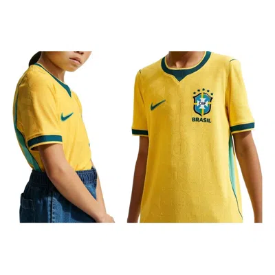 Nike (gs)  Brazil National Team 2026 Match Home Aero-fit Soccer Jersey 'canary Light Menta Geode Teal In Yellow