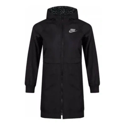 Nike (gs)  Logo Printing Fleece Hooded Mid-length Sports Girls Black Jacket
