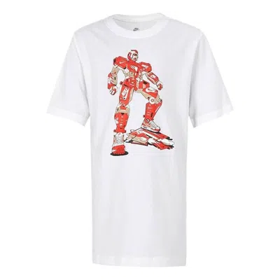 Nike (gs)  Pattern Printing Sports Round Neck Pullover Short Sleeve Boy White T-shirt