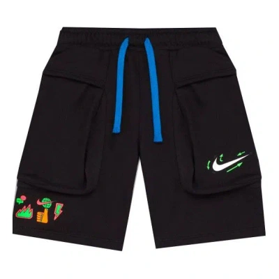 Nike (gs)  Solid Color Cartoon Pattern Casual Lacing Cargo Shorts Boy Black
