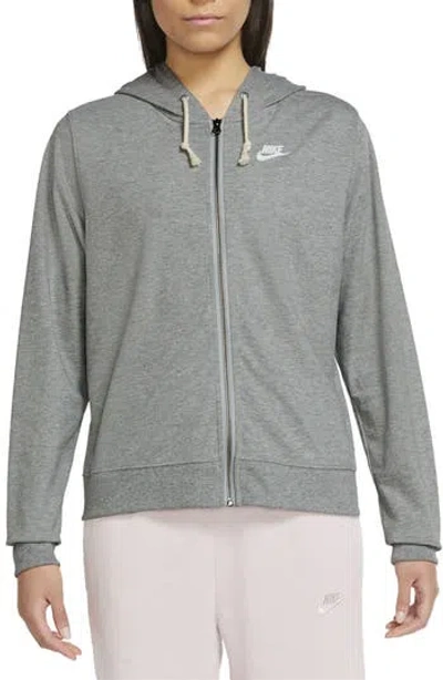 Nike Gym Vintage Hoodie Jacket In Dk Grey Heather/white