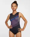 Nike Gymnastics Nike Girls 7-16 Gymnastics Diagonal Stripe Printed Performance Leotard In Black