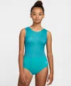 Nike Gymnastics Nike Girls 7-16 Gymnastics Swoosh Printed Performance Leotard In Green