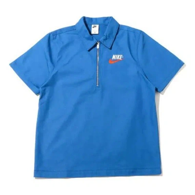 Nike Half Zipper Solid Color Short Sleeve Polo Shirt Blue