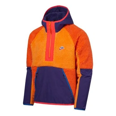 Nike Half Zipper Suede Splicing Colorblock Sports Pullover Orange