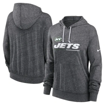 Nike Heather Charcoal New York Jets Team Spirit Gym Vintage Lightweight Hoodie Top In Black