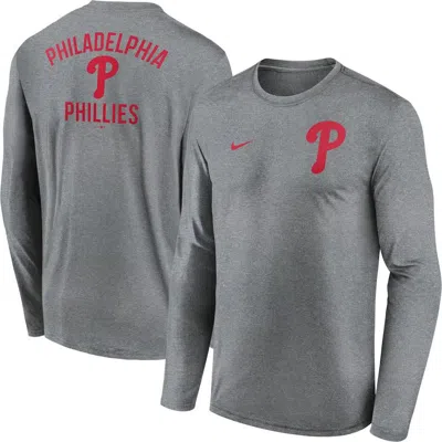 Nike Heather Charcoal Philadelphia Phillies 2-hit Legend Performance Long Sleeve T-shirt In Gray