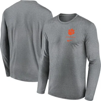 Nike Heather Gray Clemson Tigers Primary Stack Legend Long Sleeve T-shirt