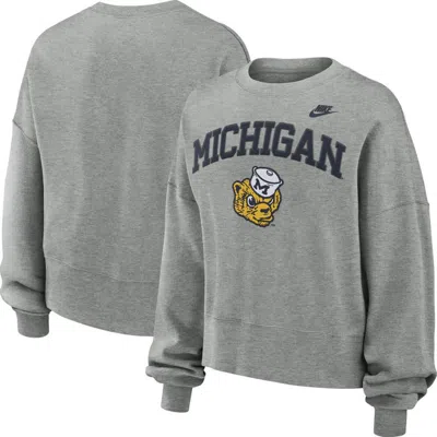 Nike Michigan Wolverines Legacy Classic Arch  Women's College Pullover Crew In Heather Gray
