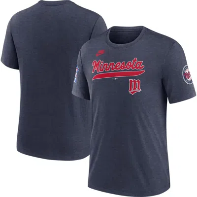 Nike Heather Navy Minnesota Twins Cooperstown Collection Eras Tri-blend T-shirt In Blue
