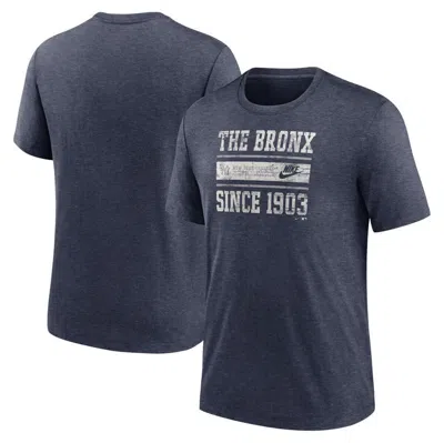 NIKE NIKE HEATHER NAVY NEW YORK YANKEES COOPERSTOWN COLLECTION LOCAL STACK TRI-BLEND T-SHIRT