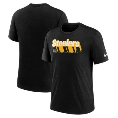 Nike Heather Navy Pittsburgh Steelers Long Pass Tri-blend T-shirt In Black