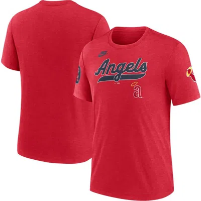 Nike Heather Red California Angels Cooperstown Collection Eras Tri-blend T-shirt