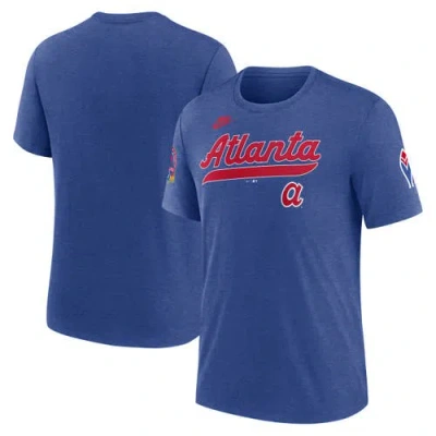 Nike Heather Royal Atlanta Braves Cooperstown Collection Eras Tri-blend T-shirt In Blue