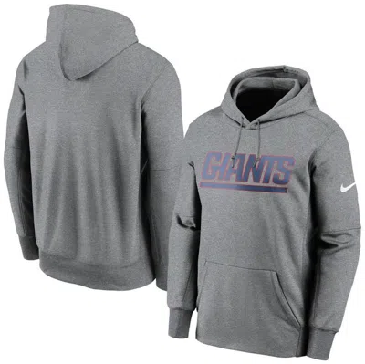 Nike Heathered Charcoal New York Giants Wordmark Therma Performance Pullover Hoodie In Heather Charcoal