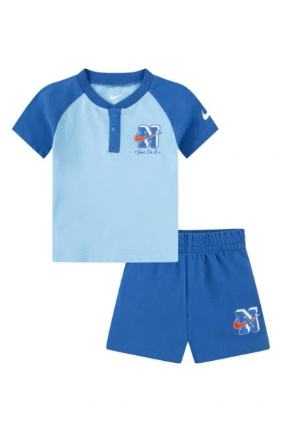 Nike Babies' Henley & Sweat Shorts Set In Star Blue