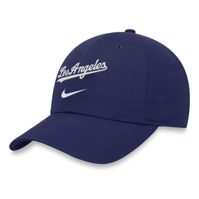 Nike Heritage 86 Wordmark Swoosh Mlb Los Angeles Dodgers Adjustable Caps 'royal Blue'