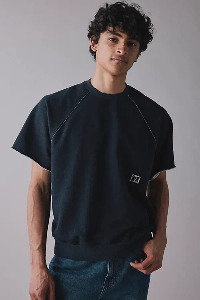 Nike Heritage Fleece Short Sleeve Raglan Sweatshirt In Black, Men's At Urban Outfitters