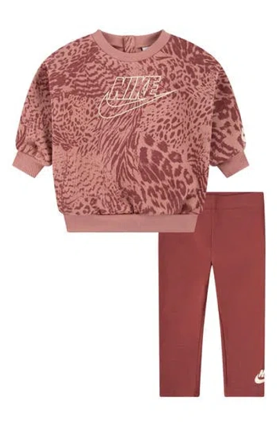 Nike Babies'  Home Swoosh Home Sweatshirt & Leggings Set In Brown