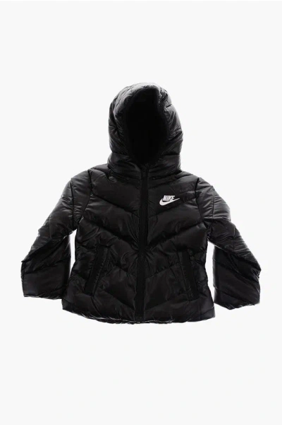 Nike Hooded 2 Pockets Padded Jacket With Embroidery Logo In Black