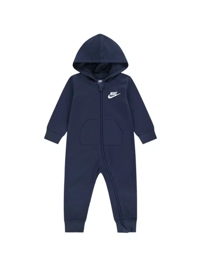 Nike Babies' Hooded Logo Romper In Blue