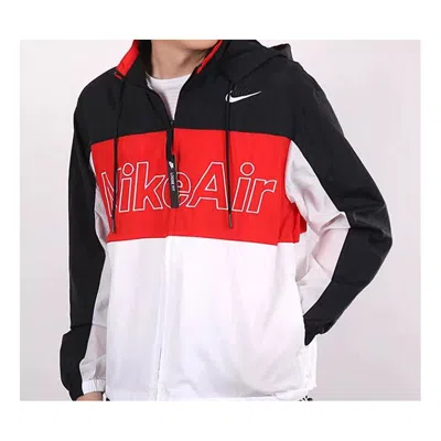 Nike Hooded Woven Colorblock Casual Sports Jacket Red Black White Splicing
