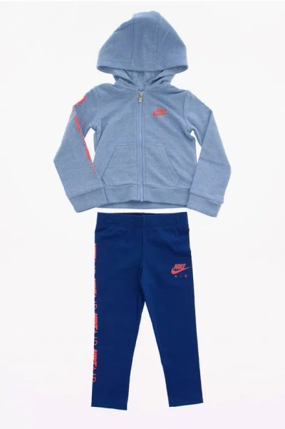 Nike Hoodie Sweatshirt And Side Logo Leggings Set In Blue