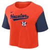 Nike Women's Orange/navy Houston Astros Script Cropped Performance T-shirt In Orange