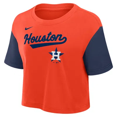 Nike Women's Orange/navy Houston Astros Script Cropped Performance T-shirt In Orange,navy
