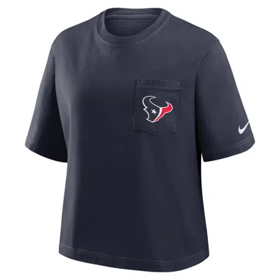 Nike Navy Houston Texans Rewind Pocket Boxy T-shirt In Blue