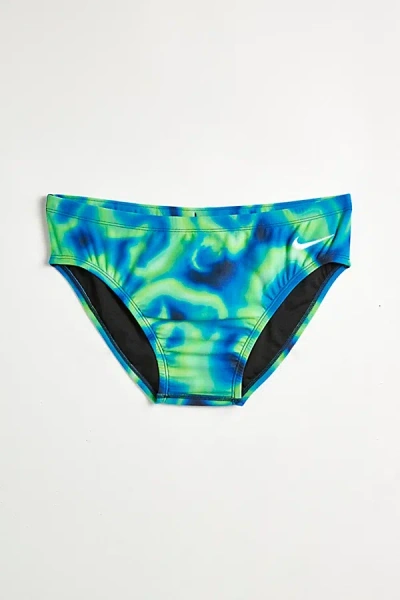 Nike Hydrastrong Delta Digi Haze Swimming Brief In Blue/green, Men's At Urban Outfitters In Multi