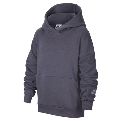 Nike Icon Fleece Big Kids' Oversized Pullover Hoodie In Grey