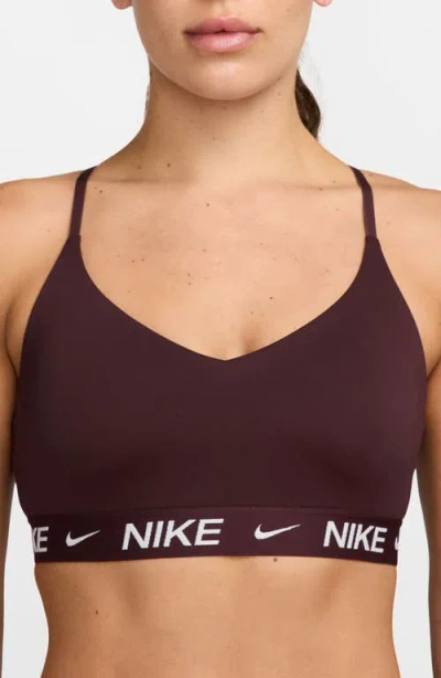 Nike Indy Light Support Padded Adjustable Sports Bra In Burgundy