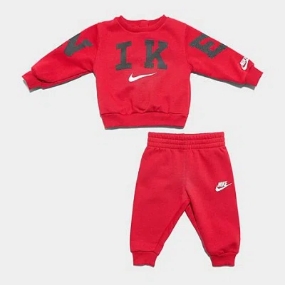 Nike Babies' Infant Crewneck Sweatshirt And Jogger Pants Set In Red