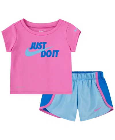 Nike Babies' Infant Girls Dri-fit All Day Tee And Tempo Shorts Set In Aquarius Blue
