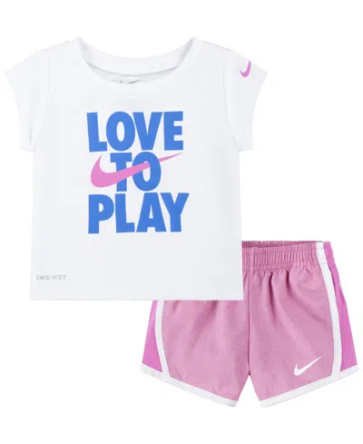 Nike Babies' Infant Girls Dri-fit Tee And Printed Shorts Set In Playful Pink Heather