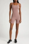 Nike Infinasoft Essentials Dri-fit Romper In Smokey Mauve/ White