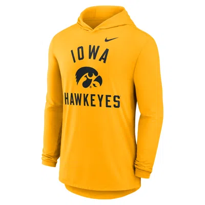 Nike Iowa Campus Arch  Men's Dri-fit College Long-sleeve Hooded T-shirt In Yellow