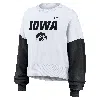 Nike Women's White Iowa Hawkeyes Color-block Oversized Cropped Pullover Sweatshirt In White