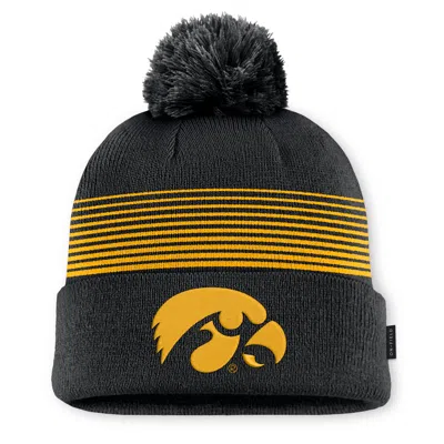 Nike Iowa Sideline Peak  Unisex College Cuffed Pom Beanie In Black