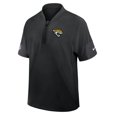 Nike Jacksonville Jaguars Sideline Coach  Men's Nfl 1/2-zip Short-sleeve Hooded Jacket In Black