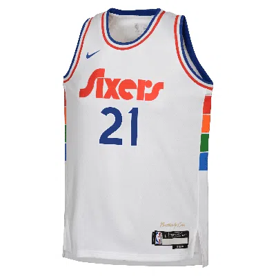Nike Joel Embiid Philadelphia 76ers 2024/25 City Edition Big Kids'  Dri-fit Nba Swingman Jersey In White