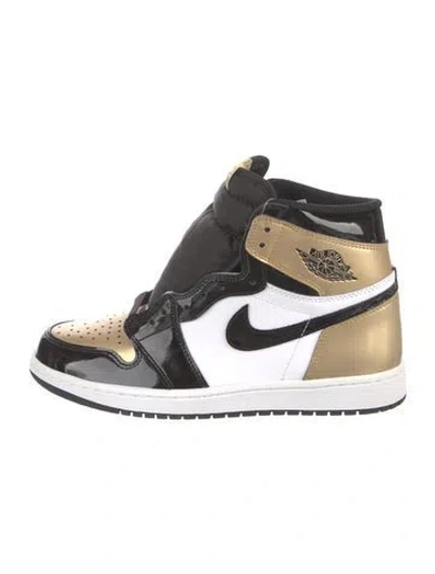 Pre-owned Nike Jordan 1 Retro High Nrg Patent Gold Toe Wedge Sneakers In Black