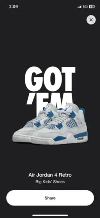 Pre-owned Nike Jordan 4 Retro Military Blue Gs Size 7y/8.5w “confirmed Order”